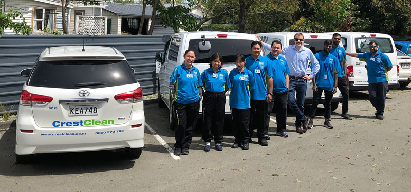 Sam Lewis, CrestClean’s General Manager Franchise Services, with business owners at the Ashburton vehicle audit.