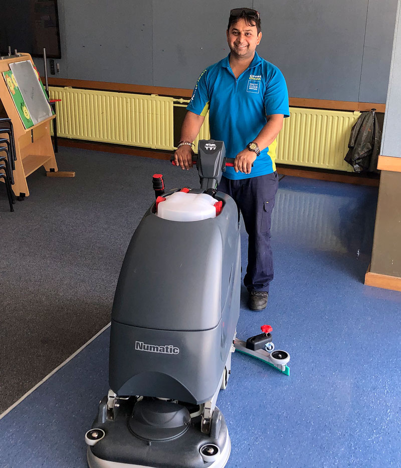 Sandeep Kumar is delighted with his battery-powered scrubbing machine.