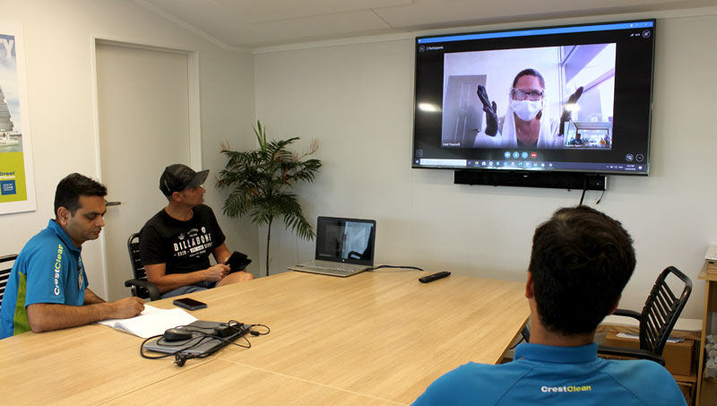 CrestClean franchisees in Tauranga watching the online training presentation.