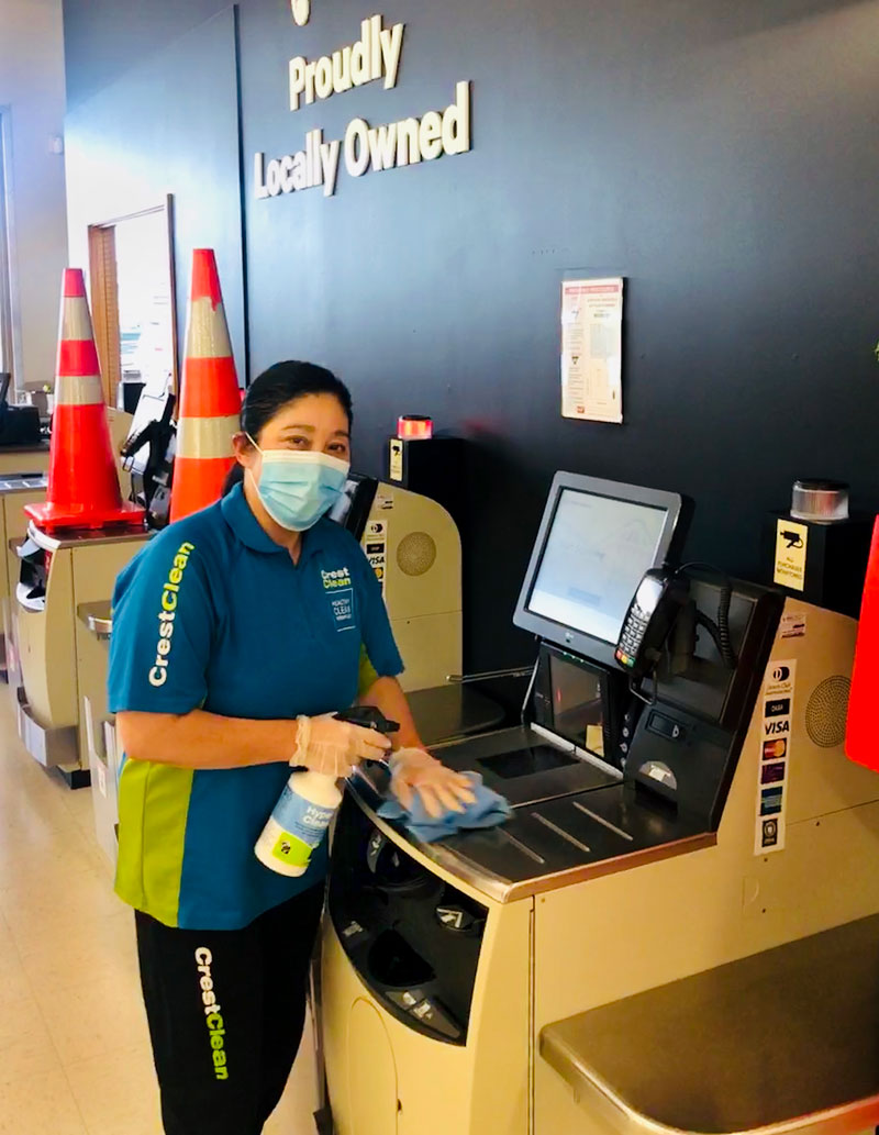 High-touch points, like the self-service checkouts, are thoroughly sanitised.