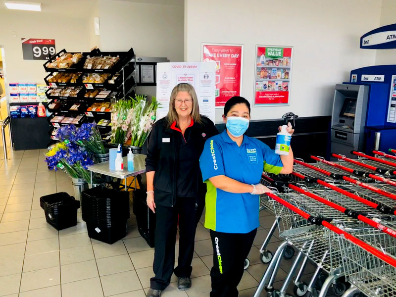 Supermarket trolleys get wiped and cleaned.