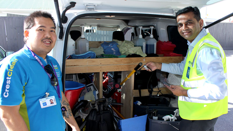 Jay Magalong gets his vehicle checked over by Pinakin Patel.