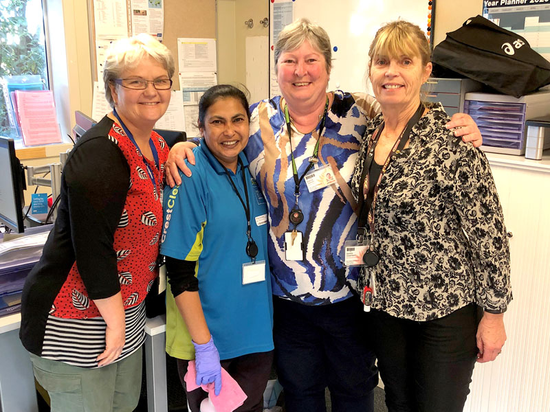 CrestClean’s Rose Kumar with New Zealand Blood Service personnel Robyn Millett, Dianne Salmon and Sandra Greenland.
