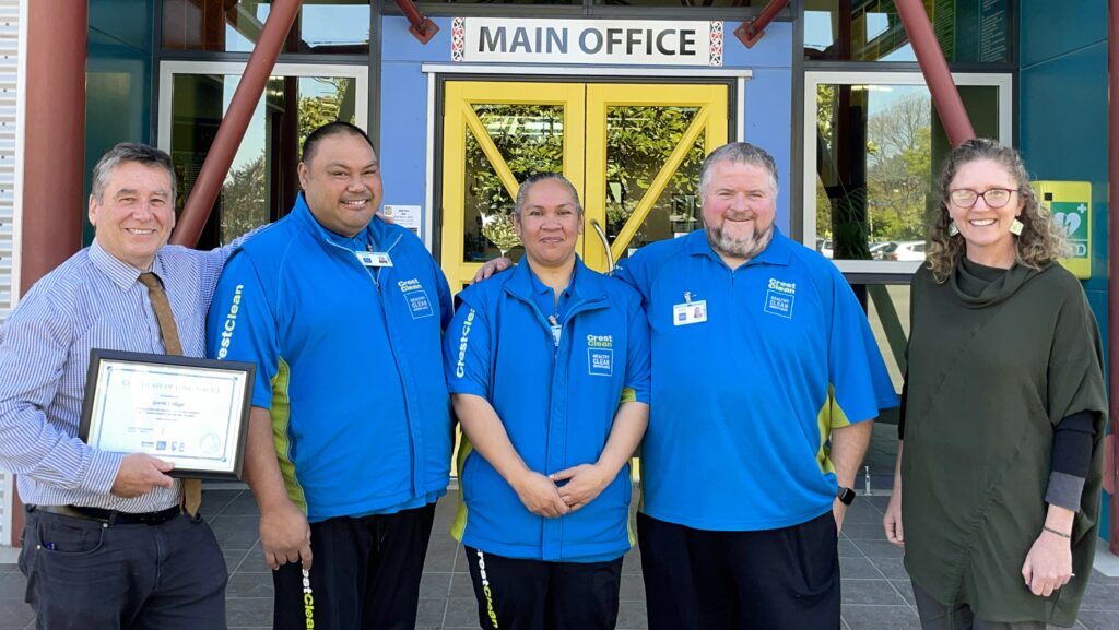 From left, Garin College Principal John Maguire, franchisees Hauati Cocker, Seini Cocker, Karl Parker and Garin College Business Manager Cassie Fitzimmons.